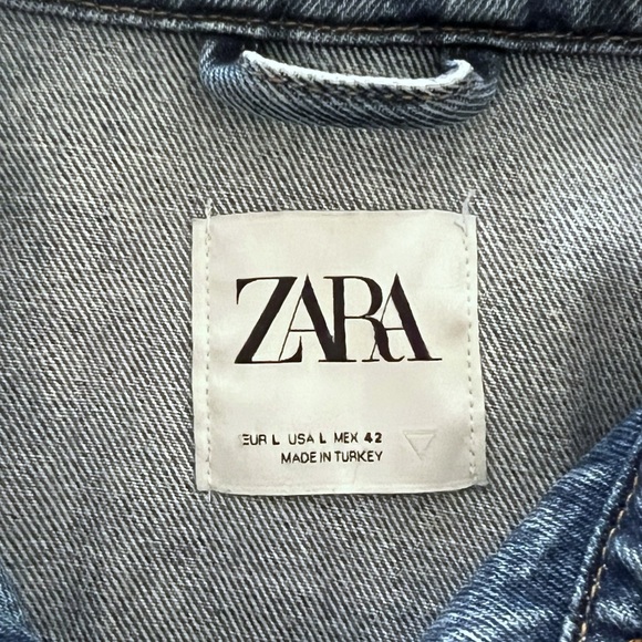 Zara Denim Utility Jacket Boxy Fit Rigid Cotton Mens Size Large - Picture 7 of 11